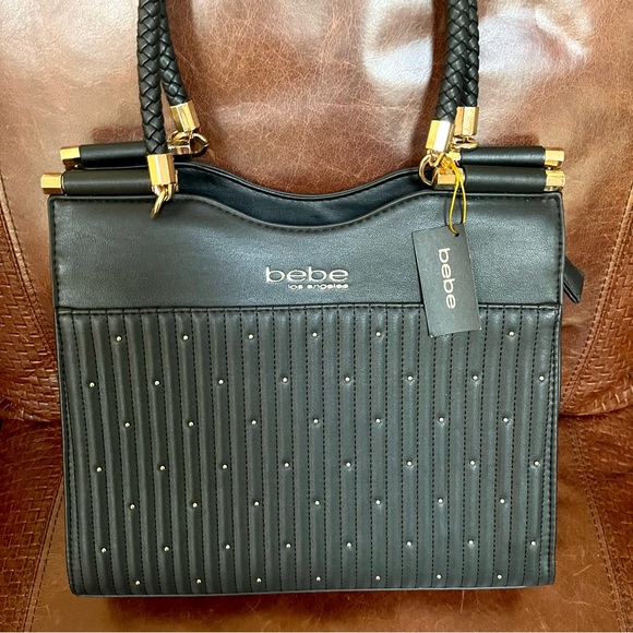 New With Tags BEBE Aliah Stud Convertible Satchel & Shoulder & Crossbody Bag - Picture 6 of 7